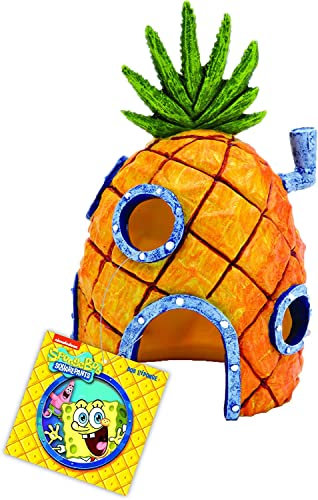 Penn-Plax Offizielles Lizenzprodukt Nickelodeon Spongebob Aquarium Ornament – Spongebob 's Ananashaus – perfekt für Fische zum Schwimmen und um sie herum – Vollfarbige Dekoration 15,2 cm
