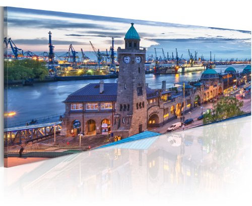 B&D XXL - Wandbilder XXL Hamburg 90x30 cm 1 tlg - Wand Deko Vlies Leinwand Bilder Groß Wanddeko Wohnzimmer Schlafzimmer Kunstdrucke Panoramabild - Stadt Architektur Skyline 030221-2