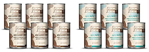 MjAMjAM - Premium Nassfutter für Katzen - purer Fleischgenuss - 6er Pack (6 x 400 g) Lamm pur & Gute Pute pur