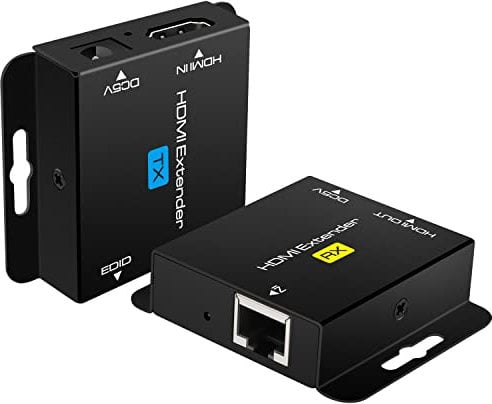 KUYiA Rallonge HDMI 60 m avec POC 1080P @ 60 Hz 3D HDMI Répéteur HDMI RJ45 vers HDMI par UTP Cat5e/6/7/8 Câble OFC avec adaptateur d'alimentation 5 V