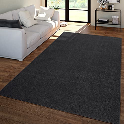 TT Home Wohnzimmer Teppich Kurzflor Unifarbendes Design Modern Und Zeitlos, Farbe: Grau Schwarz, Größe:140x200 cm