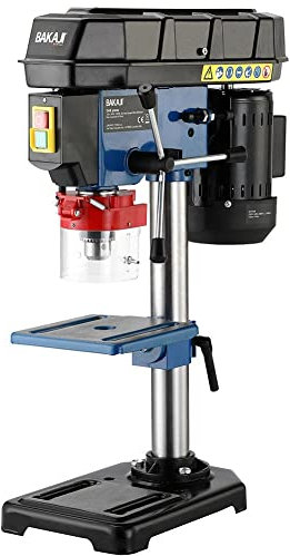 Bakaji Trapano Elettrico a Colonna da Banco Potenza 350W Velocita 1450rpm Regolabile con Mandrino 13mm Arresto di profondità e Piano a Forare Regolabili Ampia Base con Fori di fissaggio