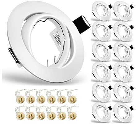 Yiahin 12x Einbaustrahler GU10 Schwenkbar Einbaurahmen GU10 68mm Rund Matt Weiß Metall Einbauleuchte Einbaurahmen Optik, Inkl. GU10 Fassung für LED oder Halogen Leuchtmittel