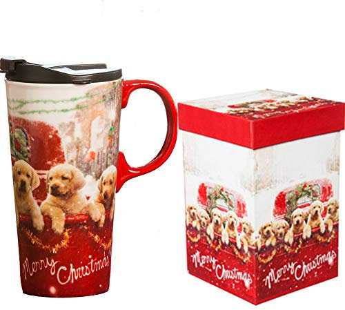 Topadorn Ceramic Travel Mugs Coffee Mug with Matching Gift Box Coffee Mug with Handle for Holiday Party, 17oz. Puppy