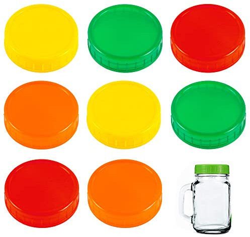8 Pcs Colored Plastic Mason Jar Lids 70mm Anti-Slip Food Storage Caps Canning Jar Lids Storage Caps with Silicone Sealing Ring for Mason Canning Jars