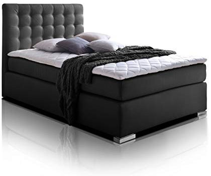 moebel-eins Isabell Plus Boxspringbett, 90 x 220 cm, schwarz, Härtegrad 2