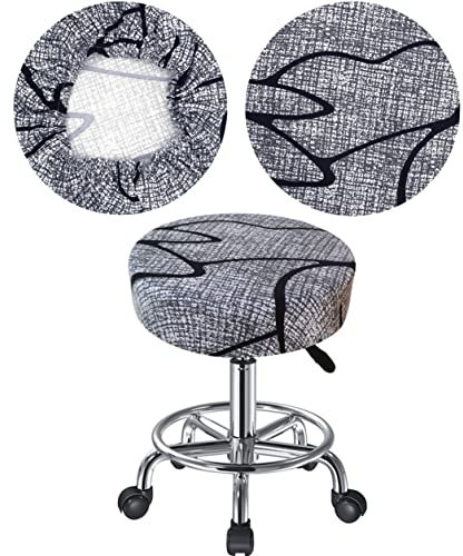 HuaLiSiJi Hockerbezug Rund Sitzhocker Rund 30-40cm, Reiche Farben Dehnbar Knitterfrei Waschbar Staubdicht Weich und Langlebig, Auch für Quadratischen Hocker Geeignet (1, Schwarz/Grau)