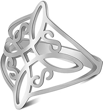 UNIFT Hexenknoten-Ring für Frauen, Edelstahl, keltisch, Quartäre, Wicca, geometrischer Stil, Hexenknoten, Amulett, Schmuck, Geschenk, 10, Edelstahl, Kein edelstein (7, Silber)