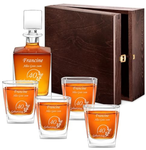 Maverton Cube Whiskykaraffe 810 ml + 4er Whiskygläser Set mit Gravur | Graviertes Whisky Dekanter Set, Glaskaraffe mit Gläsern für Whisky Genießerin, Whiskey Set für Frauen, Wünsche