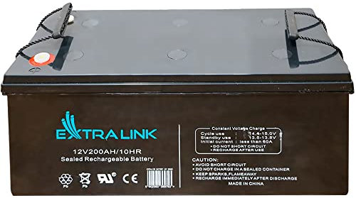 EXTRALINK Batería AGM 12V 200Ah - sin mantenimiento, sellada, de ciclo profundo - batería de larga duración para solar, autocaravanas, SAI, sistemas autónomos y batería coche