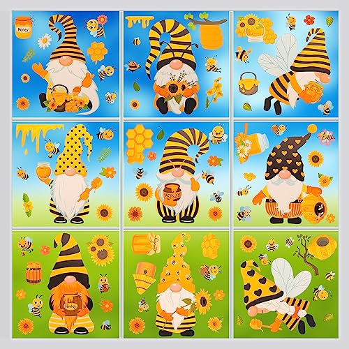 117PCS Fensterdekoration Blumen,Biene Gnom Aufkleber,Fensterbilder Frühling Blumen,Glassticker Selbsthaftend,Fensterbilder Blumen Wiederverwendbar,Fensteraufkleber Bienear