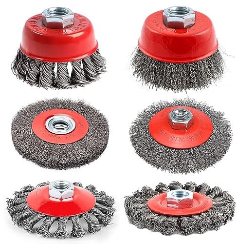 6 pezzo Spazzola Metallica per Trapano Elettrico 75mm e 100mm M14, Set di Spazzole Metalliche in Acciaio per Trapano, Spazzola Acciaio per Smerigliatrice Angolare (6)