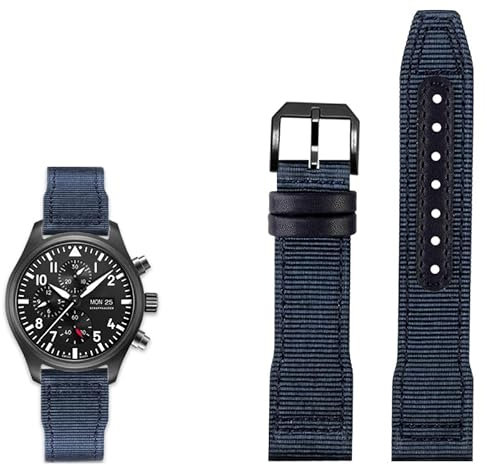 SERDAS Nylon Leder Armband 20 mm 21 mm 22 mm passend für IWC Le Petit Prince Big Pilot Top Gun IW3777 Schwarz Sport Canvas Uhrenarmband, 22 mm, Achat