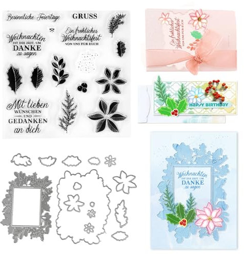 ZEFAN Stempel und Stanzen Set, Silikonstempel Weihnachten und Stanzschablonen, Stempel und Stanzen Set Neu für Scrapbooking, Grußkarten, Geschenkkarton-Dekoration (B)