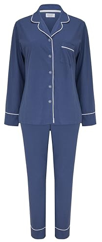 SNOOZE OFF Damen Schlafanzug | 2-Teiliges Pyjama Set in hellblau | Langarm Oberteil & Lange Hose | 100% Baumwolle