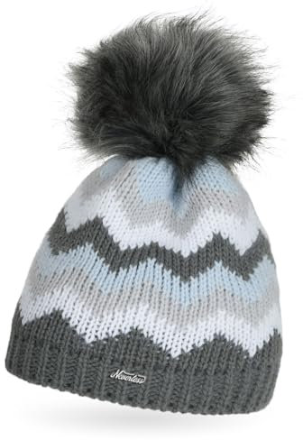 Neverless® Damen Strick-Mütze gefüttert Fleece Fell-Bommel Kunstfell Winter-Mütze Bommelmütze Grobstrick Mehrfarbig dunkelgrau Unisize