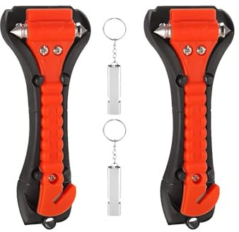 DuDuZui 2 Martillo Rompecristales de Emergencia y Cortador de Cinturón de Seguridad, Martillo de Emergencia y Cortadora de Cinturón de Seguridad para automóviles en Dos, con 2 Silbato de Supervivencia