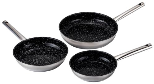 Pack poêle inox KITCHENPRO 20/24/28cm - VENTEO - Revêtement céramique antiadhésif - Adaptée à tous les feux induction/vitro céramique/électricité/gaz