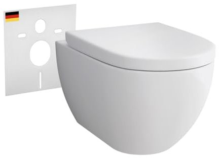 Alpenberger Spülrandloses WC mit Bidet Funktion | Hänge WC mit Schallschutz | WC Sitz mit Absenkautomatik | Dusch WC Taharet | Toilette mit Intimdusche | Wand WC Passend Geberit