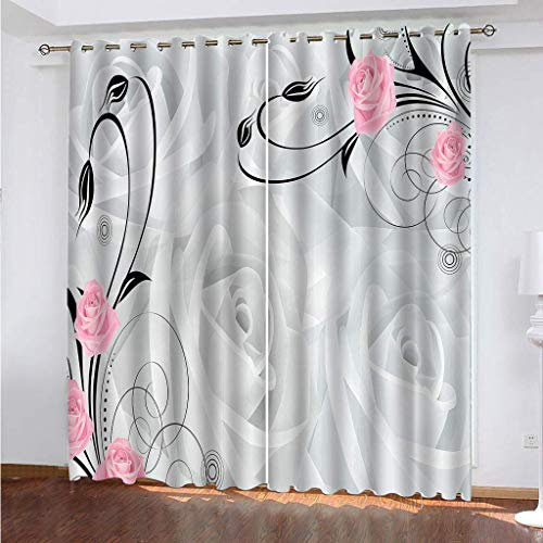 Rideaux Occultants 140x240 Cm Rideaux Occultants Isolant Thermiques À Oeillets Élégant Décoration pour Chambre Salon 3D Rose Grise Abstraite Thermique Anti Froid, Lot De 2 Rideaux Motif