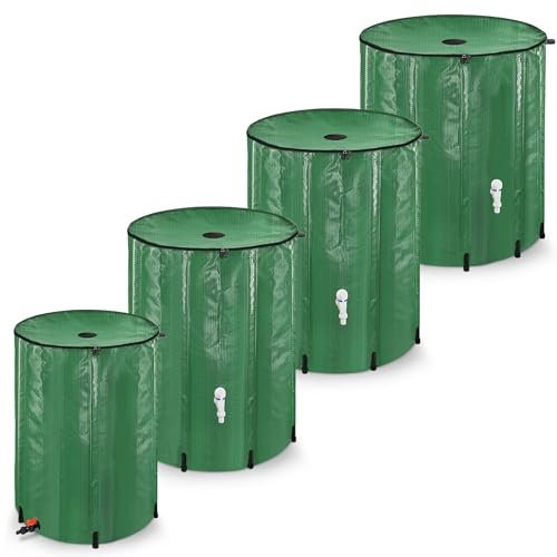 XINZI Serbatoio dell'acqua piovana pieghevole da 200 litri, con rubinetto e scarico, per raccogliere l'acqua piovana (verde)
