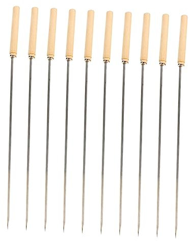 KONTONTY Lot de 10 brochettes de barbecue de avec manche en bois pour griller des brochettes et cuire des brochettes