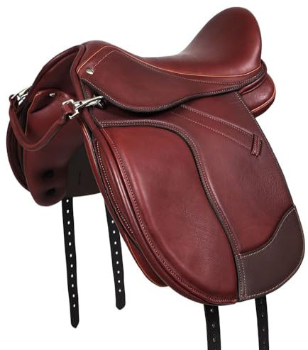 A&M Reitsport Pony Sattel 1142 aus Leder, wechselbares Kopfeisen, Polyflex Baum, Braun, Größe:15 Zoll