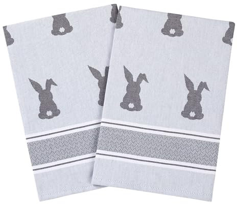 saewelo 2er Set Geschirrtücher in Geschenkverpackung, 100% Baumwolle, 39x56 cm (Hase, Grau)