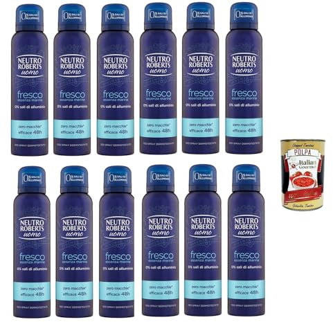 Italian Gourmet bundle für Neutro Roberts Uomo Deospray 12x150ml, 0% Aluminium, mariner Duft, 48h Schutz, frisches Herren-Deodorant ohne Flecken + Italian Gourmet polpa
