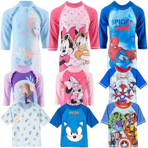 Characters Cartoons Bébé Fille - Maillot de bain Combinaison Protection Soleil Anti UV T-shirt ou Combinaison - Mer Piscine - Été, La Reine des Neiges 1931 Combinaison complète Bleu, 4 ans