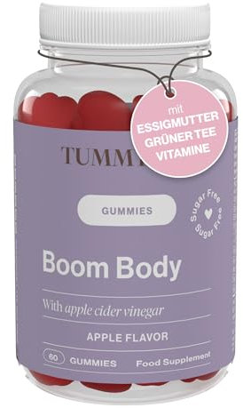 Apfelessig Gummibärchen 500 mg – Grüner Tee, Selen, Vitamin B6, Vitamin B12 und Folsäure – 60 Gummies – Thermogenese, Stoffwechsel, Immunsystem – Vegan, Ohne Zucker – Boom Body Tummy Tox