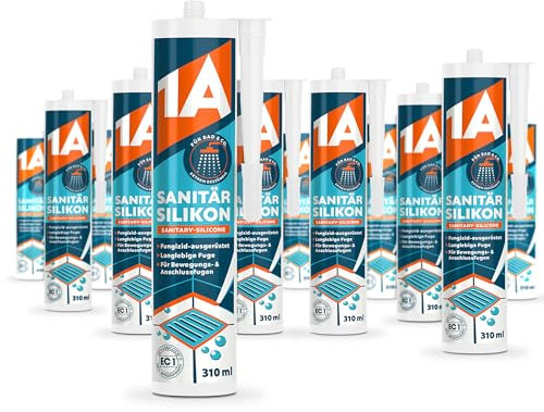 1A Sanitär Silikon für Bewegungs-, Dehnungs- und Anschlussfugen, silbergrau, 12x 310 ml