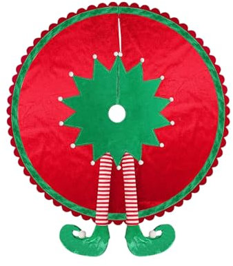 Weihnachtsbaum Rock 62cm Plüsch Weihnachtsbaumdecke Runde Baumdecke Rot Grün Weihnachten Elf Baumrock Weihnachtsdeko Tannenbaum Decke Unterlage für Weihnachten Feiertag Party Baum Heimdekoration