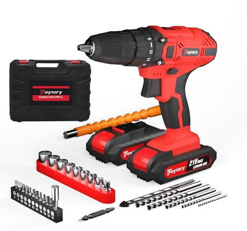 Akku-Bohrschrauber 21V mit 29teiligem elektrische Bohrmaschine Set Werkzeug mit Koffer 25+1 Drehmoment Orange 1 Akku