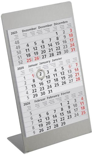 Tischkalender 2026/2027 magnet. Edelstahl silber matt