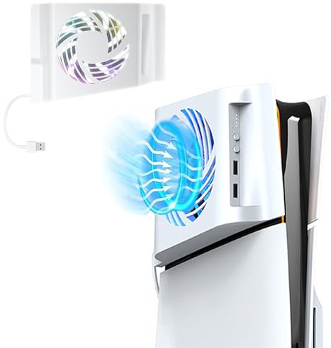 Ventilador para PS5 Slim, PS5 Slim Ventilador de Refrigeración con Detección Automática de Temperatura/luz LED/3 Niveles de Refrigeración/USB 2.0 2 puertos, Refrigeracion para PS5 Slim Digital & Disc