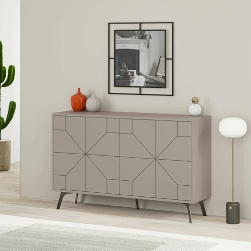 Dmora Anrichte Chiron 123x35x62,4 cm Beige, 4 Regale, 4 Türen