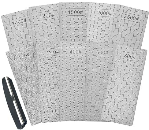 Diamant-Schleifstein-Set, 10 Stück, Diamant-Schärfer, grobe/mittel/feine Körnung, 180/240/400/600/800/1000/1200/1500/2000+2500 Körnung, perfekte Hilfe Schärfer Winkelführung