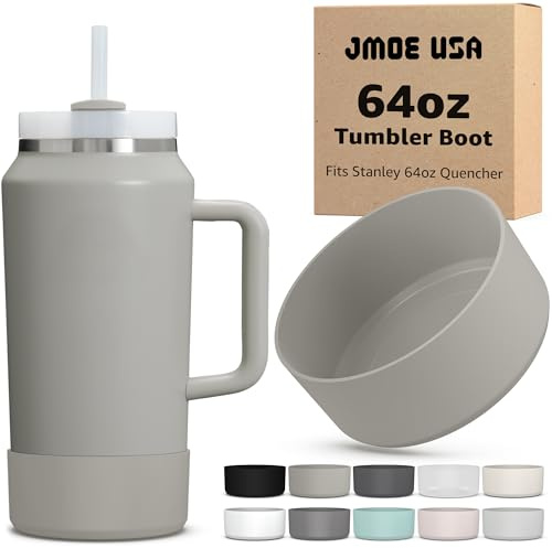 Jmoe USA Boot for 64oz Stanley Quencher H2.0 FlowState Tumbler With Handle | BPA Free Silicone | Sleeve Protector for Bottom of Cup | Protects Against Dents & Scratches (Ash)
