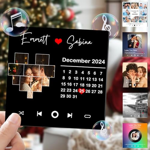 Custom Music Album Fridge Magnet with Photo, Song & Album Cover Personalised Refrigerator Magnets Music Player Plaque Customised Music Fridge Stickers Gifts Christmas Valentine's Day Couples Lovers