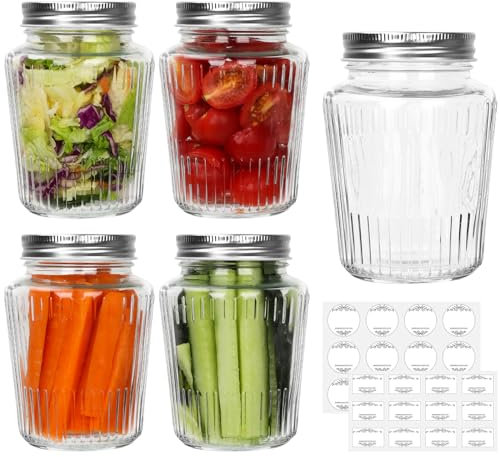 Glass Mason Jars with Lids - 16 oz Vintage Canning Jars, Pickling Jars for Jelly, Jam, Honey, Pickles, Spice, Essential Preserver for Home Storage and Gifting 4 Pack