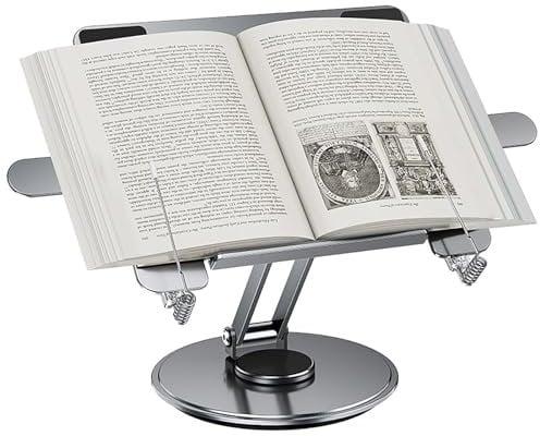 Holzsammlung Leggio per Libri con Base Girevole a 360°, Portatile Acciaio Supporto per Libri Regolabile, Grandi Pieghevole Poggia Libro, Book Stand Holder per Copertina Rigida, Ricetta, Laptop iPad