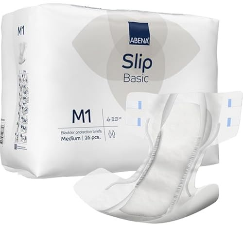 ABENA Slip Basic M1 | Pack of 26 | Incontinence Pads Women & Men with an Absorbency of 1800ML | Fast Absorbing Adult Nappies with a Odour Control System. ABENA Incontinence Pads Hip Size 70-110cm.