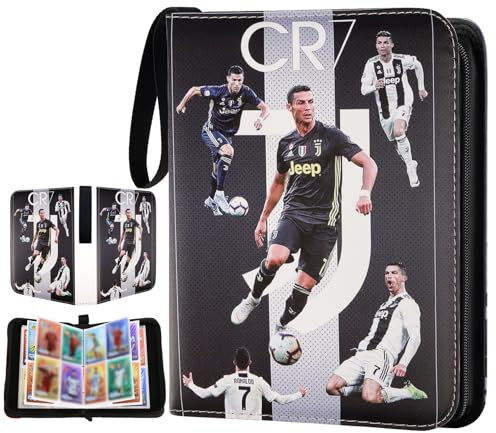 kab4 Sammelkarten Album, Sammelalbum Karten Fussball, Sammelalbum aus PU-Leder, Kartenordner für Fußballkarten, 50 Seiten – Kapazität 400 Karten, Geburtstagsgeschenk für Kinder, Jungen und Männer