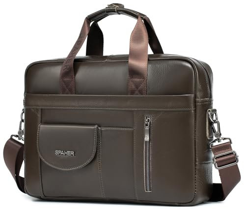 SPAHER Sacoche Ordinateur Homme Cuir 15,6 Pouces Porte Document Cartable Homme Cuir Sac à Main Sacoche Affaire Serviette Business Sac Travail Pochette Ordinateur