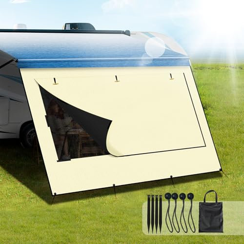 Verbesserter Sonnenschutz für Wohnmobil, mit Sichtschutz, UV-Schutz und wasserdichtes Polyestergewebe, einfache Installation für Wohnmobile, Anhänger, Wohnmobile (Beige, 2,4 x 4,9 m für 4,8 m Markise)
