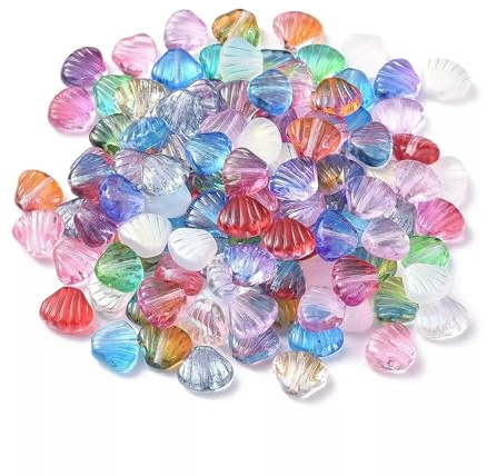 1 Sac de Perles de Verre tchèques en Forme de Coquille Saint-Jacques Transparentes givrées avec incrustations dorées teintées