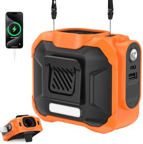 Rintea Portable Waist Fan, 10,000mAh Powerful Belt Fan, 15500RPM 3 Speeds Wearable Belt fan with Flashlight for Jobsite, Hiking, Outdoor, Personal Cooling and Work as Powerbank