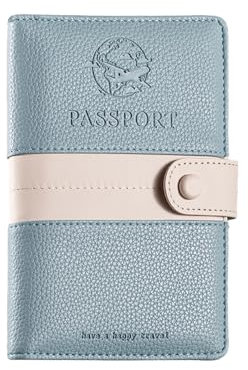 XFSRG Elegante Custodia Passaporto in Pelle con Chiusura a Bottone Accessorio RFID Perfetto per Viaggiatori(Azzurro)
