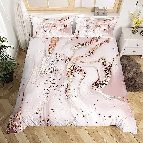 richhome Rose Gold Marble Bedding Set Single Size Marble Duvet Cover Set Teenagers Gold Glitters Cracks Line Comforter Cover Set Liquid Abstract Art